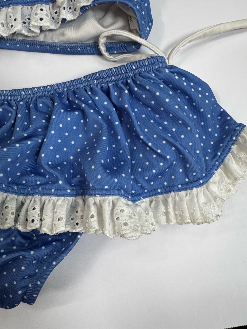 Wildling 4T Polka Dot Bikini Set Blue & White Eyelet Ruffle & Tie 2 pcs WDW Girl - Picture 6 of 11
